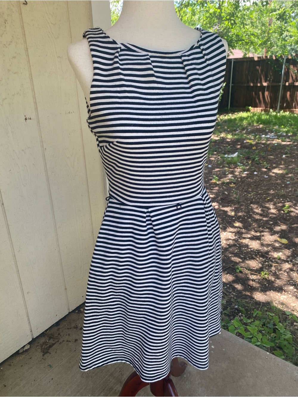 MERONA Sleeveless Black and White Striped Fit-and-Flare Dress
